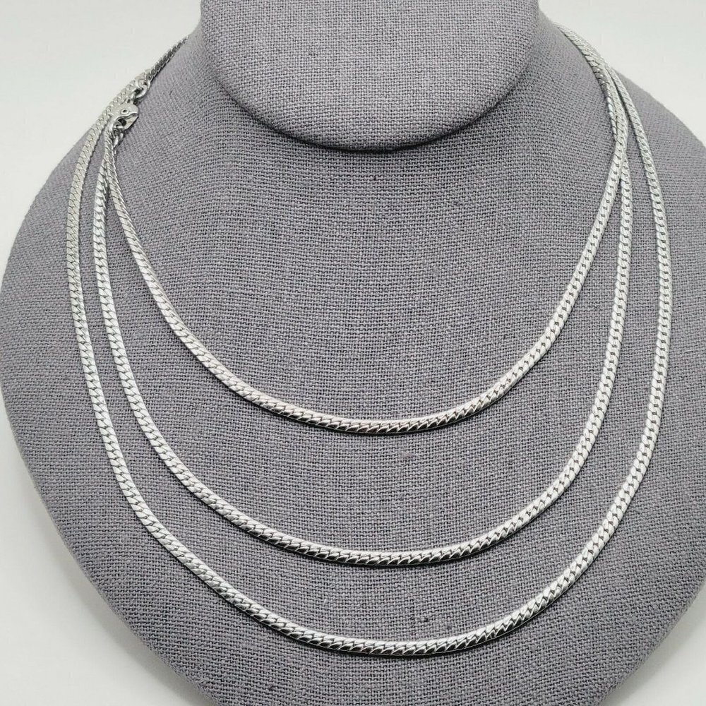 Vintage Monet 55" Herringbone Chain Silver Tone Sister Clasp 3mm Diameter EUC